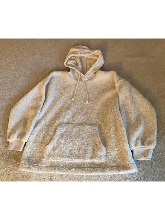 Madewell Tops - Madewell Cream Sherpa Fleece Hoodie Sweatshirt Women M Oversized J Crew Sweater